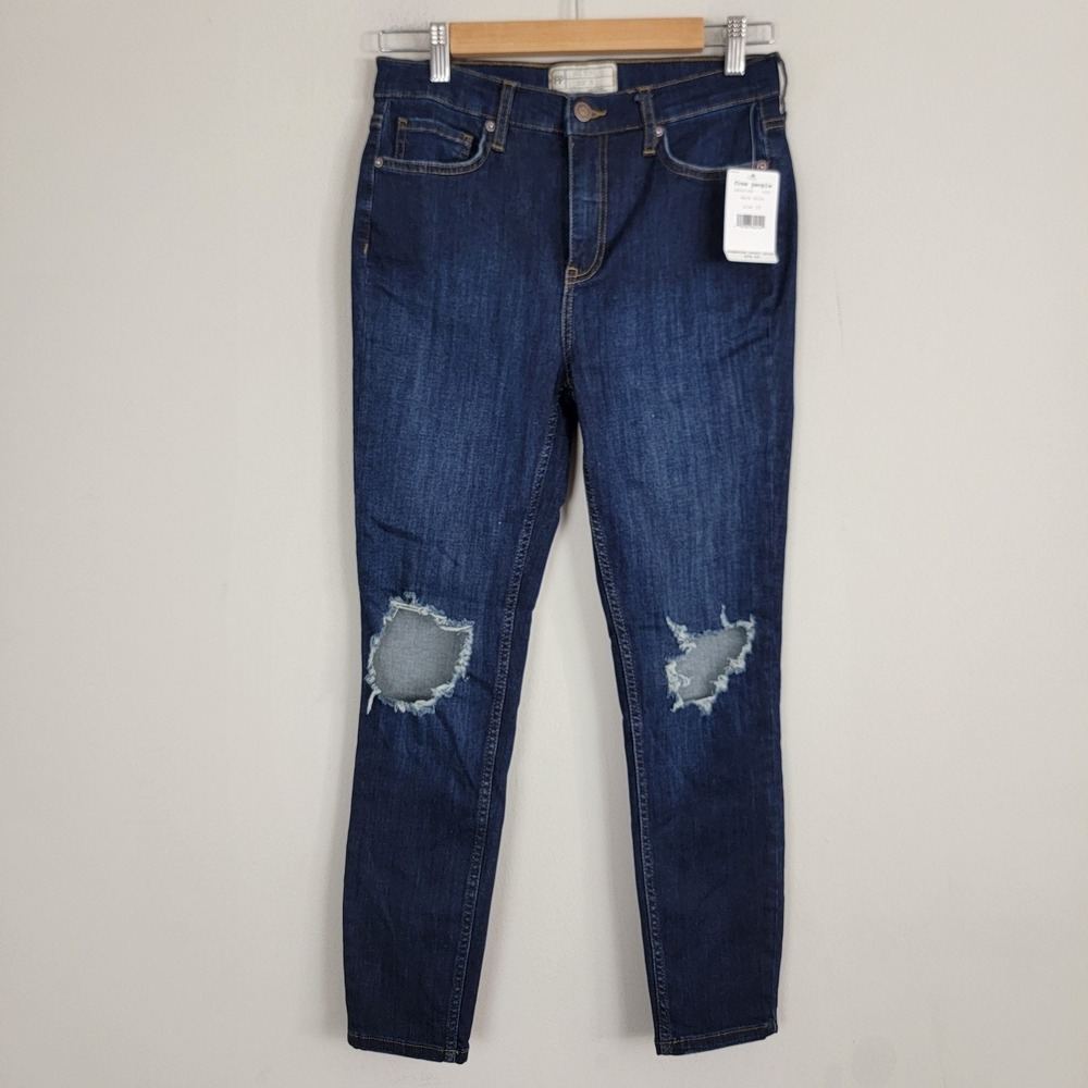 Free People Busted Knee Jeans Womens 29 Dark Wash Stretch Distressed Preppy